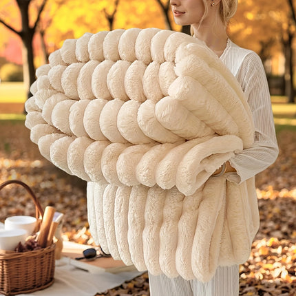 Cozy Stripe Flannel Throw Blanket Waterproof Sofa Bed Cover