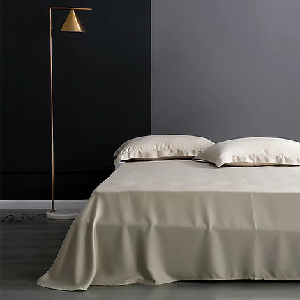King size solid color Mulberry silk flat sheet by OKEYWOW, luxurious smooth bedding for a comfortable home bedroom setting.