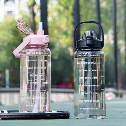 2L Large Straw Water Bottle Portable Sports Gym Fitness Drink Cup