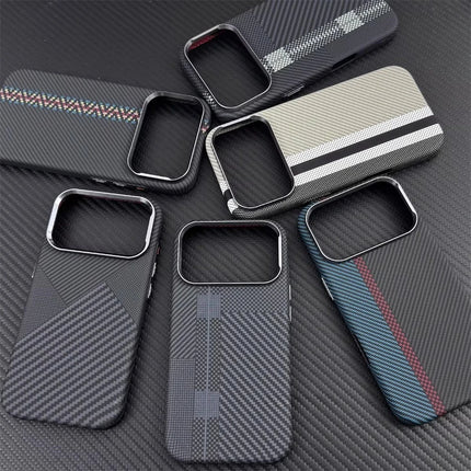 OKEYWOW iPhone 15/16/17 Pro Max carbon MagSafe case with camera lens protection, hard PC cover, and magnetic design.