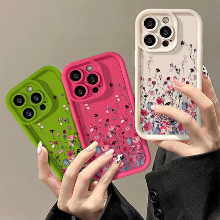 Purple flower silicone case for iPhone, matte shockproof cover by OKEYWOW for models 11 to 16 pro max and SE.