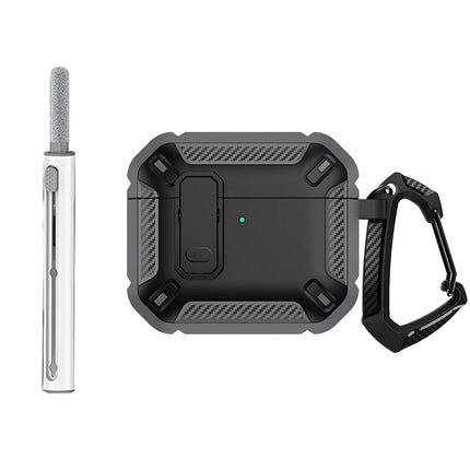 OKEYWOW AirPods 4 Security Lock Case with hook, TPU and PC protective cover for 4th generation AirPods, shown on a white background.