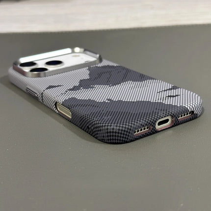 OKEYWOW iPhone 15/16/17 Pro Max magnetic snow mountain case with matte finish, relief design, MagSafe, hard PC construction, camera lens protector