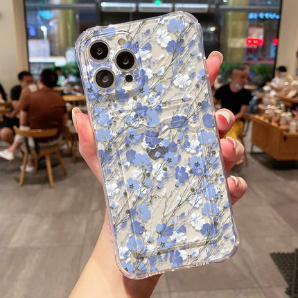 OKEYWOW flower wallet iPhone case with card slots for iPhone 12-16, soft cover with colorful floral design, protective phone cover