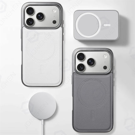 Business PU Leather MagSafe Case for iPhone 17/16/15/14/13 Pro Max Plated Frame Retro Shockproof Cover