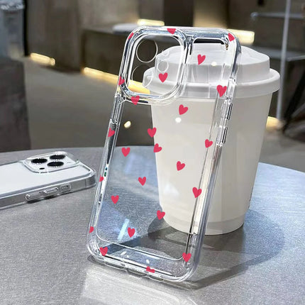 Pink heart-shaped TPU shockproof phone case for iPhone, featuring soft cover design by OKEYWOW, compatible with various iPhone models.