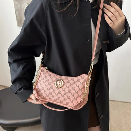 Vintage M Letter Crossbody Bag PU Leather Shoulder Messenger Tote Handbag Purse