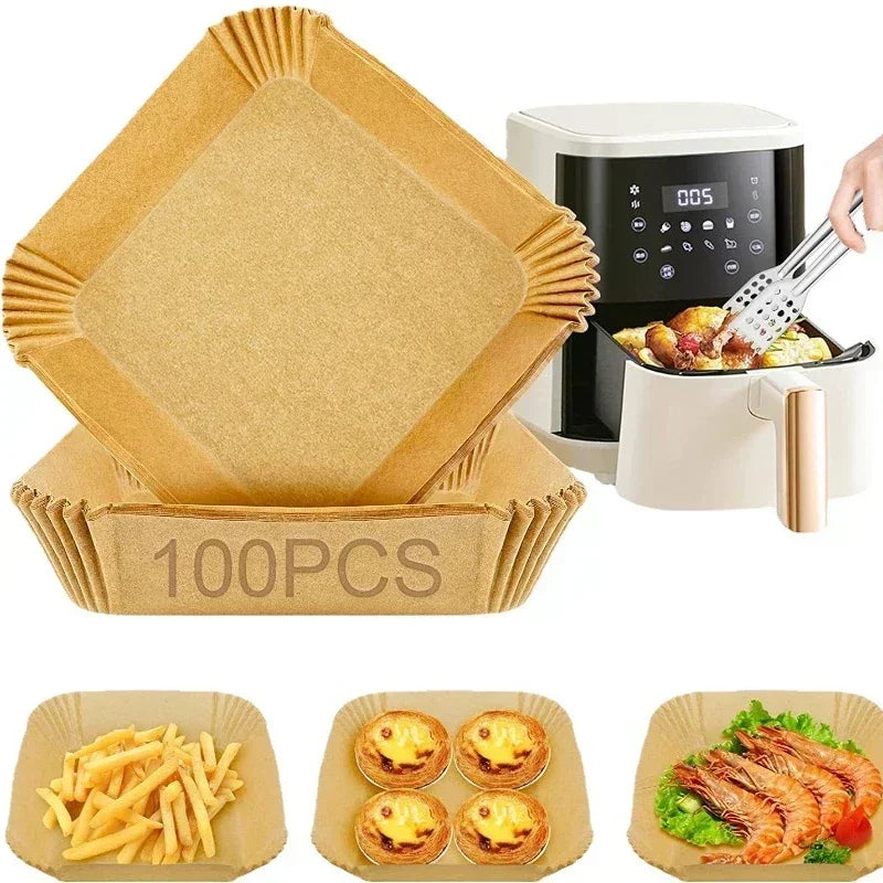 Air Fryer Disposable Paper Tray: Non-Stick Bakeware Mat Set - Square & Round (50/100PCS)