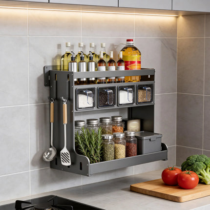 Pull Out Kitchen Spice Rack Organizer with Seasoning Boxes