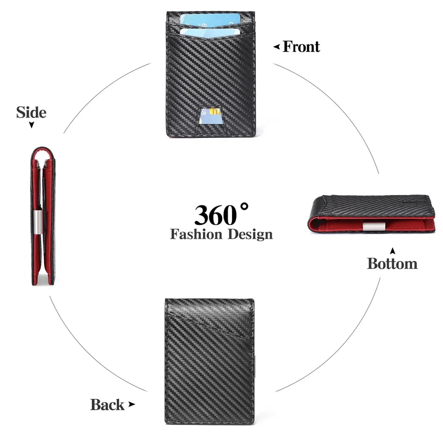 RFID Blocking Dollar Clip Design,Ultra-Thin Carbon Fiber Wallet for Men - Slim Synthetic Leather Card Holder Minimalist Style