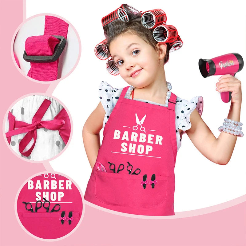 t17-Piece Girls Beauty Salon Set: Pretend Play Hair Cutting Kit with Hair Dryer, Scissors, Barber Apron, and Styling Accessories