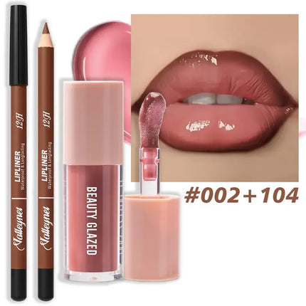 Velora Beauty 2pcs Matte Lip Set Waterproof Long Lasting Lip Liner & Lip Glaze Duo