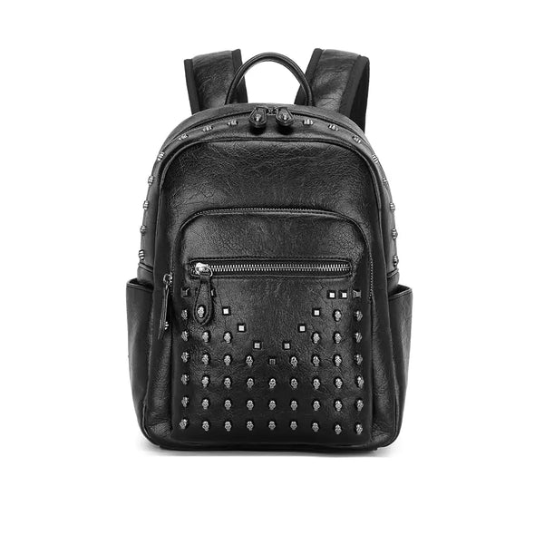 Miss Lulu Skull Rivet PU Leather Casual Daypack,Retro Punk Style Studded Backpack for Women