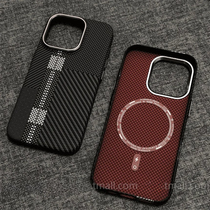 OKEYWOW iPhone 17/16/15 Pro Max relief carbon fiber MagSafe case with metal lens protection and hard PC cover.