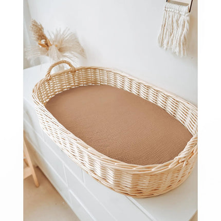 Breathable muslin cotton baby fitted sheet in a solid color, designed for crib beds, by OKEYWOW.
