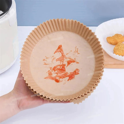 OkeyWOW air fryer disposable paper liners, non-stick round baking sheets, 50 or 100 pieces, for kitchen accessories and baking.