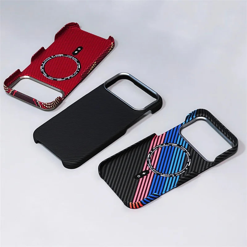 iPhone 14/15/16/17 Pro Max/Air Case Carbon Fiber Abstract Geometric for MagSafe Cover Camera Alloy Armor Military Shockproof