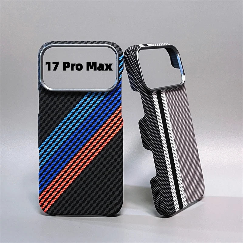 iPhone 14/15/16/17 Pro Max/Air Case Carbon Fiber Abstract Geometric for MagSafe Cover Camera Alloy Armor Military Shockproof