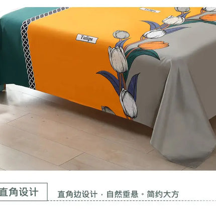 OKEYWOW polyester cotton flat bed sheet in queen size with smooth, lightweight fabric and no pillow cover, suitable for king and single beds.