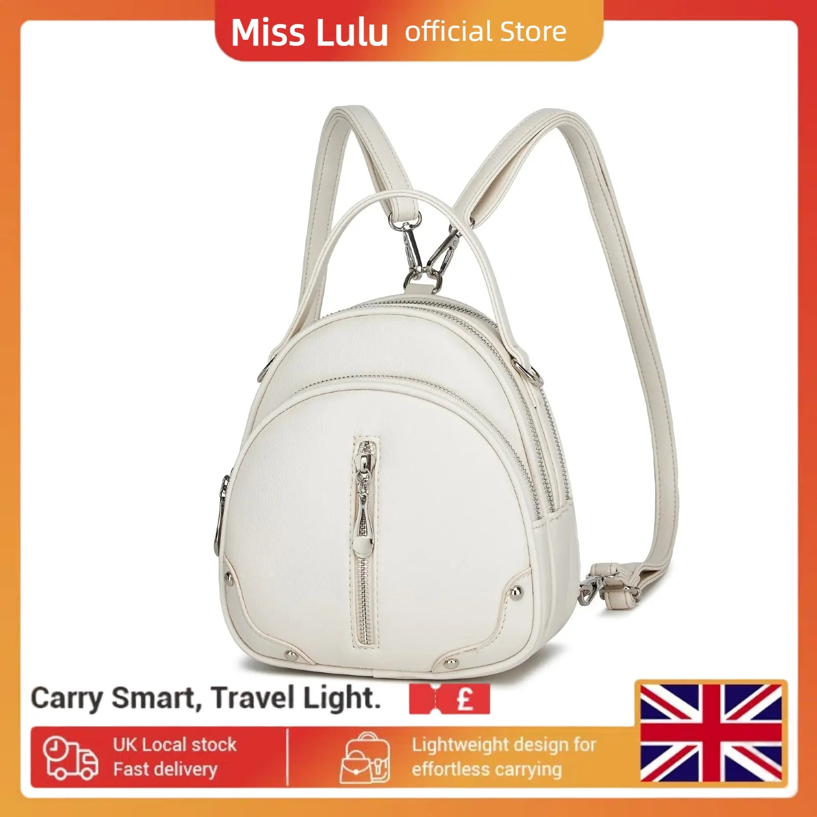 Miss Lulu Women's Waterproof Backpack - Lightweight PU Leather with 4 Zipper Pockets & Detachable Strap