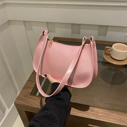 Women PU Leather Shoulder Bag Retro Solid Color Hobo Underarm Handbag Casual Designer