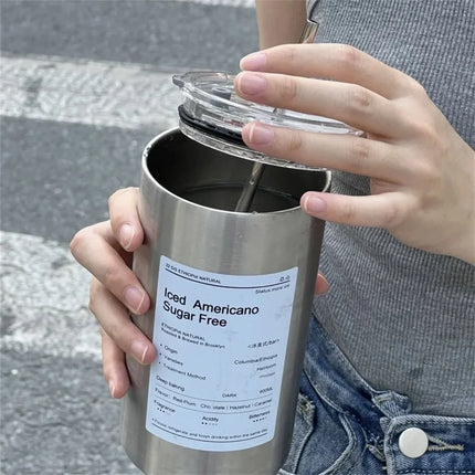 ThermoSip 600ml Stainless Steel Travel Mug Straw Leakproof Insulated Drink Bottle