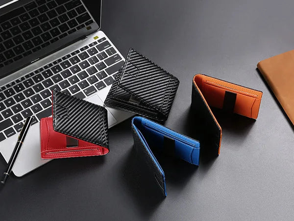 RFID Blocking Dollar Clip Design,Ultra-Thin Carbon Fiber Wallet for Men - Slim Synthetic Leather Card Holder Minimalist Style