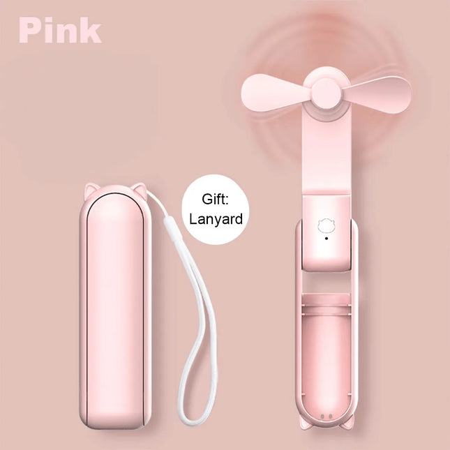 Portable Mini Handheld Fan USB Rechargeable 3-Speed with Power Bank
