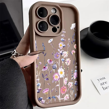 Purple flower silicone case for iPhone, shockproof matte cover by OKEYWOW for iPhone 11, 12, 13, 14, 15, 16 Pro Max, XR, XS, SE