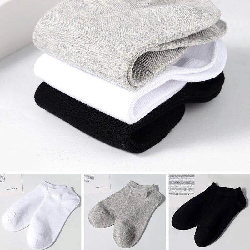 10 Pairs and 5 Pairs of Solid Color Ankle Socks: White and Black Breathable, Comfortable Cotton Sports Socks