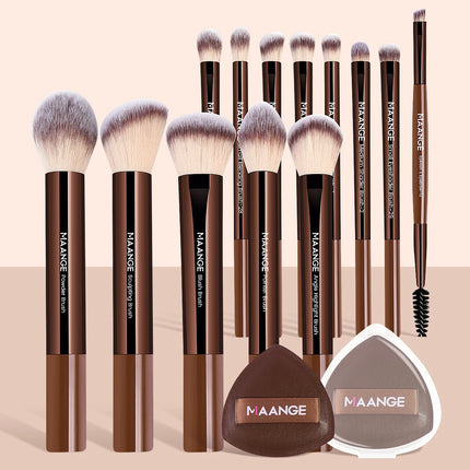 Velora Beauty 13pcs Makeup Brush Set Soft Fluffy Powder Eyeshadow Kabuki Blending with 2 Air Cushion Puffs