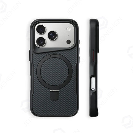 Stealth Carbon Kickstand Magnetic Armor Case for iPhone 17/16/15/14/13/12 Pro Max Soft Shield Cover
