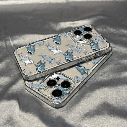 OKEYWOW iPhone ocean animal case with shark, dolphin, and fish design, clear silicone shockproof cover for iPhone 11 to 13 Pro Max XR XS SE