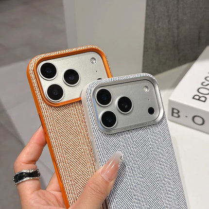 Heritage Weave PU Leather MagSafe Case for iPhone 17/16/15 Pro Max Alloy Lens Wireless Cover