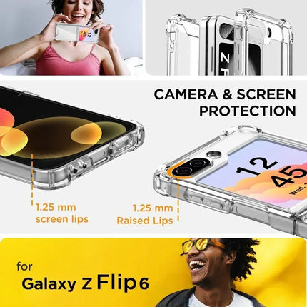 Clear acrylic and TPU shockproof case for Samsung Z Flip series, featuring a flip cover design by OKEYWOW.