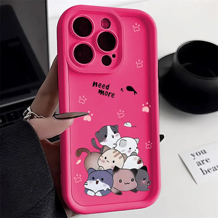 OKEWOW iPhone cartoon cat silicone case for iPhone 15/14/13/12/11 Pro Max XR XS SE, shockproof soft cover with colorful cat design