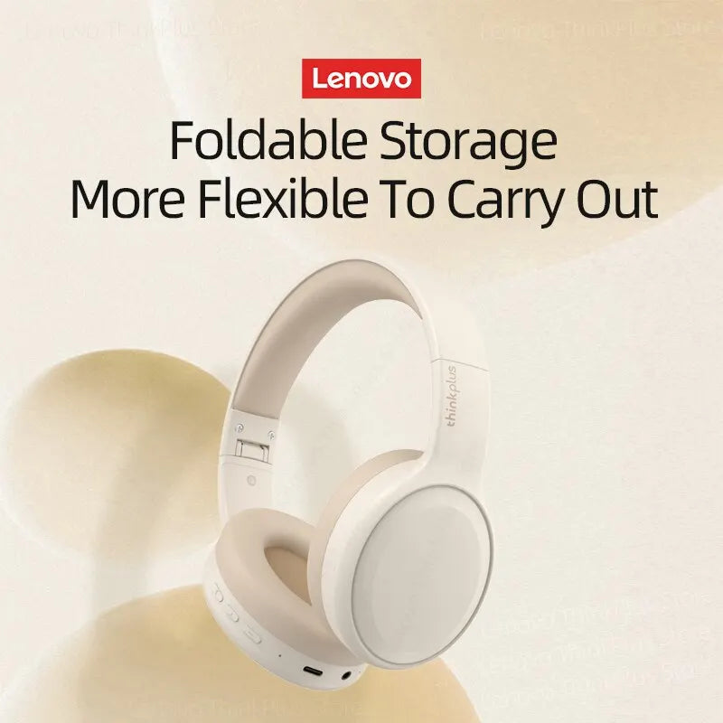 Lenovo TH30 Wireless Headphones: Foldable Bluetooth 5.3 Earphones for gaming and sports. Built-in Mic for clear communication, immersive sound, and long-lasting 250mAh battery.