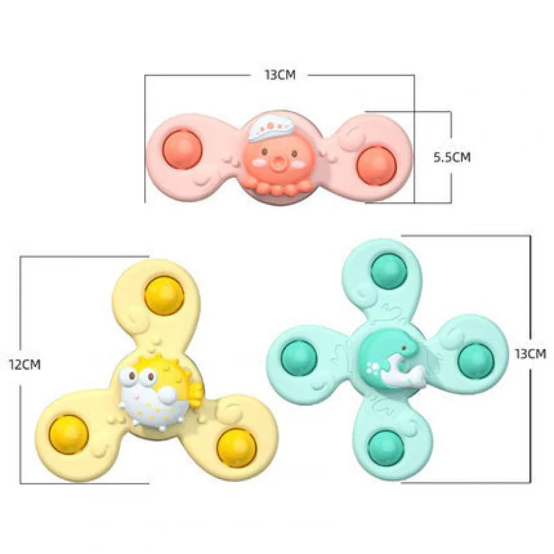 3Pcs/Set Funny Baby Bath Toys: Suction Cup Spinner, Cartoon Rattles - Fidget Educational Toys for Boys, Children's Gift