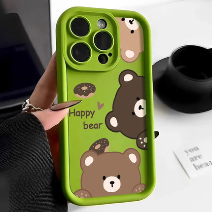 OKEYWOW iPhone cartoon bear silicone shockproof case for models 11 to 13, soft cover with colorful bear design.