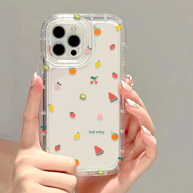 Clear iPhone case by OKEYWOW, soft TPU shockproof cover with fruit design for iPhone 17, 11 Pro Max, XR, XS, and SE models.