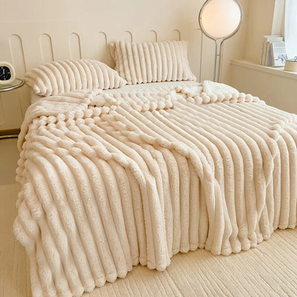 Cozy Stripe Flannel Throw Blanket Waterproof Sofa Bed Cover