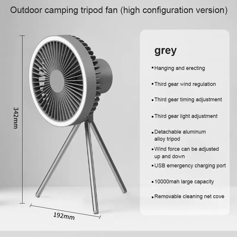 Multifunction Home Outdoor Camping Ceiling Fan USB Chargeable Desk Tripod Stand Air Cooling Fan with Night Light