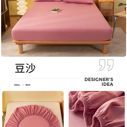 Solid color fitted sheet elastic mattress cover by OKEYWOW, fits single to queen beds, 140x190cm or 200x220cm.