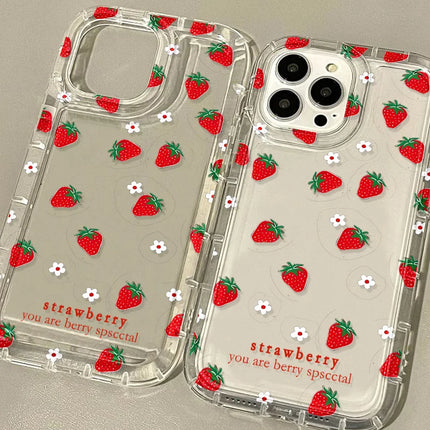 OKEYWOW iPhone strawberry flower shockproof case for iPhone 13-17 Pro Max, XR, XS, SE with airbag protection, colorful floral design