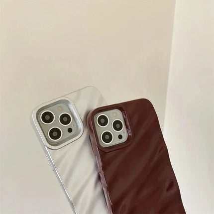Glossy OKEYWOW iPhone 3D Wave Plating case with soft shockproof cover for iPhone 12 to 16 series, featuring a glossy, colorful wave design.
