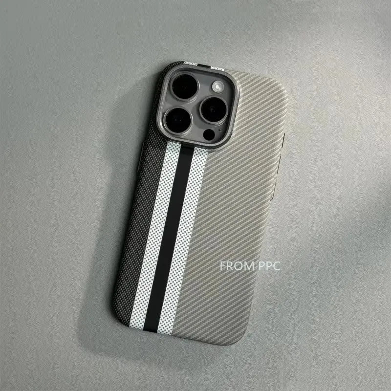 iPhone 16 15 14 Pro Max Case Carbon Fiber Abstract Geometric MagSafe Cover Magnetic Charging Shell Camera Alloy Armor Fundas