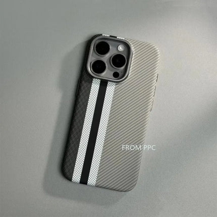 OKEYWOW carbon fiber geometric MagSafe case for iPhone 16/15/14 Pro Max, featuring magnetic charging and camera protection.