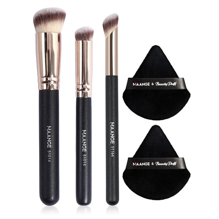 Velora Beauty 3pcs Makeup Brush + 2pcs Powder Puff Set Concealer Eyeshadow Blending Tools