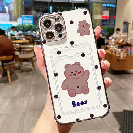 Transparent soft iPhone bear case with card holder for iPhone 11 to 16/15/14/13/12/11 Pro Max XR XS SE by OKEYWOW