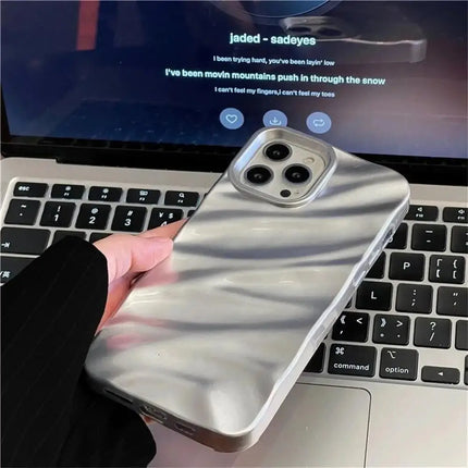 Glossy 3D wave plating iPhone case by OKEYWOW, soft shockproof cover for iPhone 11, 12, 13, 14, 15, 16 Pro Max, XR, XS, SE, 8/7 Plus